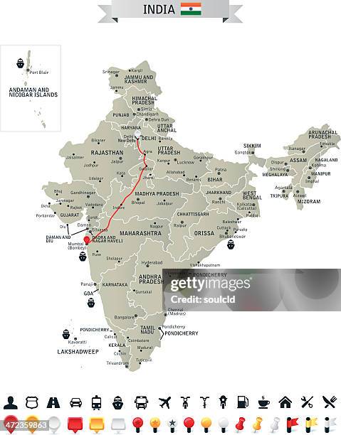 ilustraciones, imágenes clip art, dibujos animados e iconos de stock de india - bombay map