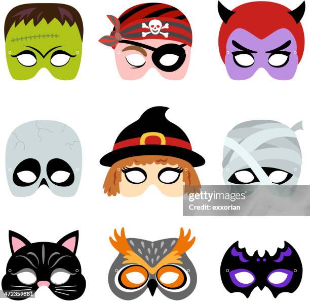 ilustrações, clipart, desenhos animados e ícones de halloween máscaras para impressão - roupa de época