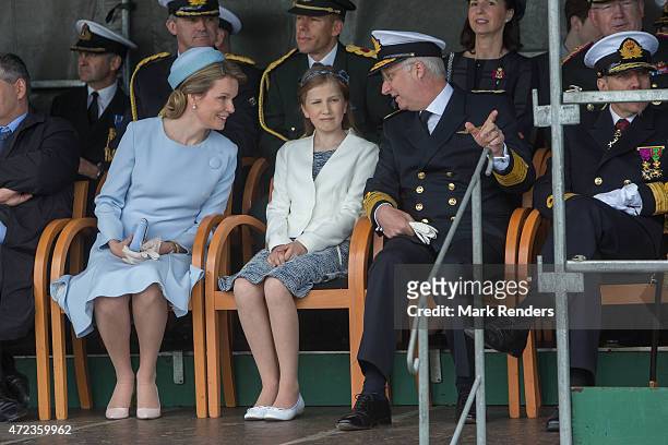 Queen Mathilde of Belgium, Princess Elisabeth of Belgium and King Philippe of Belgium are seen during the Patrol Ship Pollux's inauguration on May 6,...