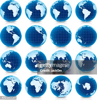 Spinning Earth Globe Icon Set, latitude zero view Spinning Earth Globe Icon Set, latitude zero view