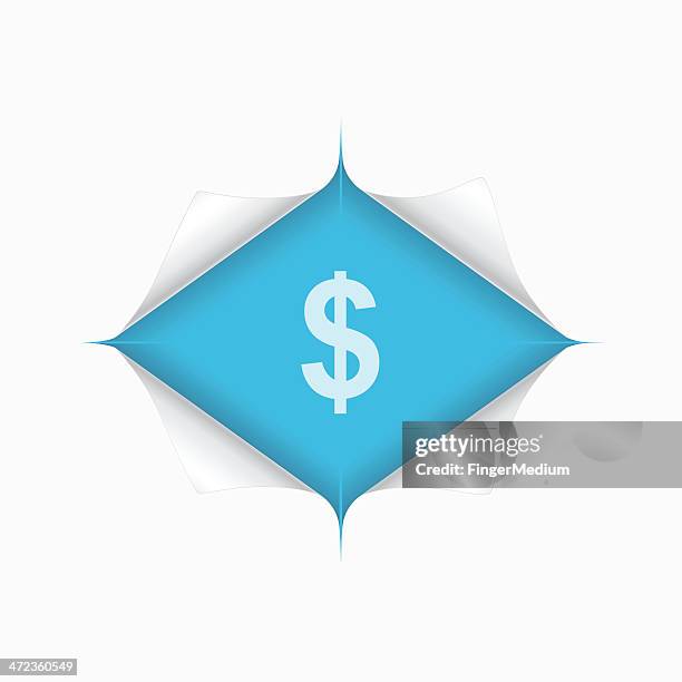 dollar symbol - breaking through paper stock illustrations
