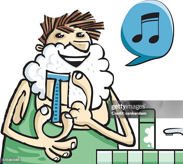 young man shaving - shaving cream in hand stock illustrations