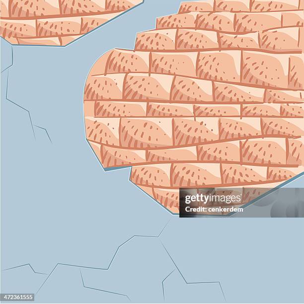 cracked wall background and bricks - foundation crack stock illustrations