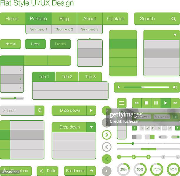 stockillustraties, clipart, cartoons en iconen met ui/ux flat design green and grey diagram laid out in grid - tikkertje