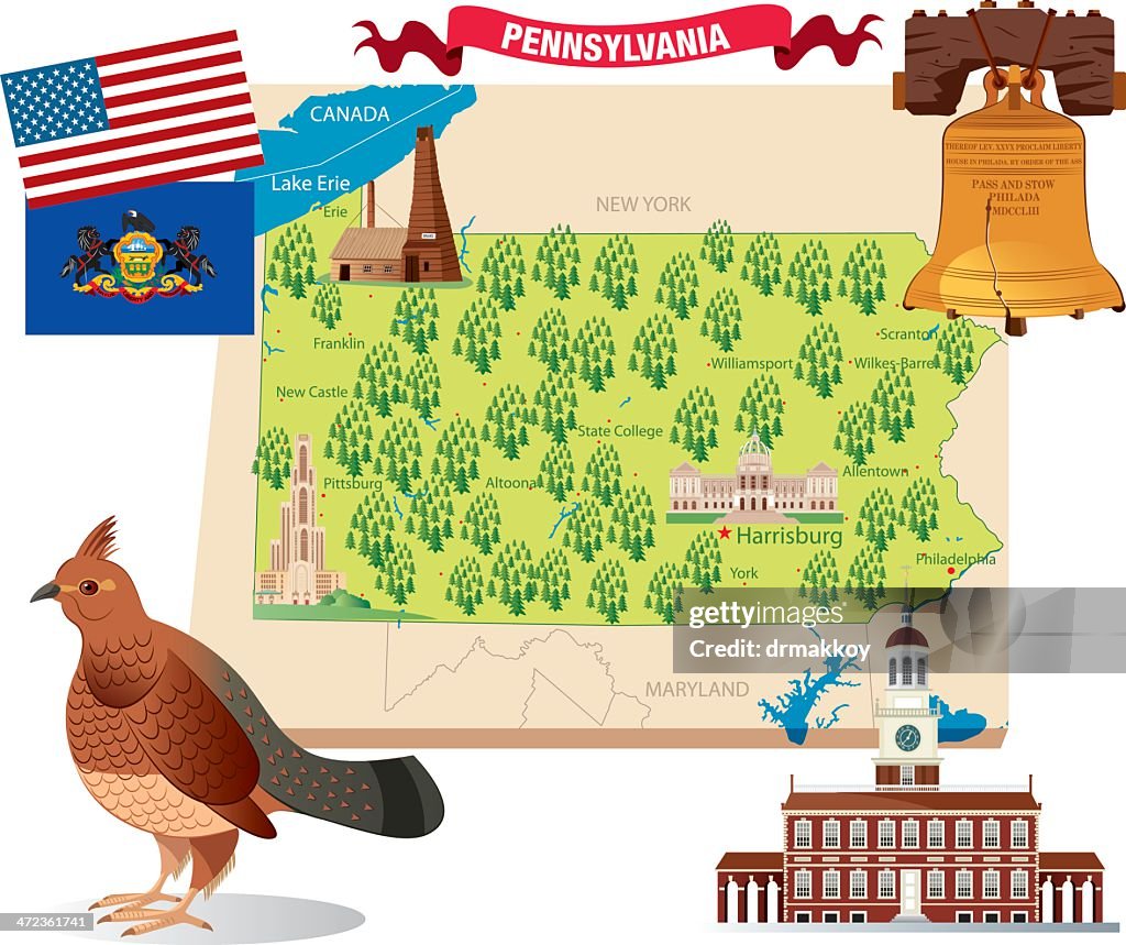 Cartoon Karte von Pennsylvania