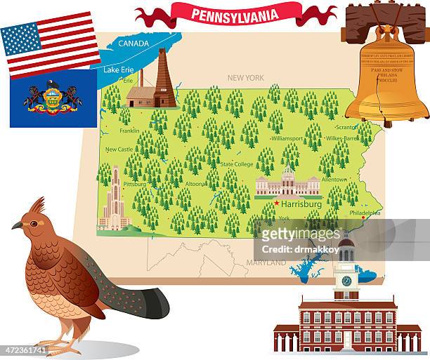 cartoon map of pennsylvania - philadelphia pennsylvania map stock illustrations