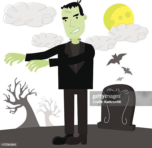 ilustrações de stock, clip art, desenhos animados e ícones de frankenstein em assustador cena nocturna - kathrynsk