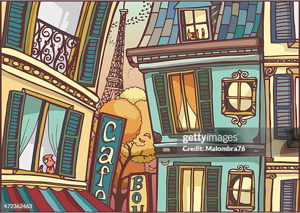 fall in paris - boulangerie paris stock illustrations