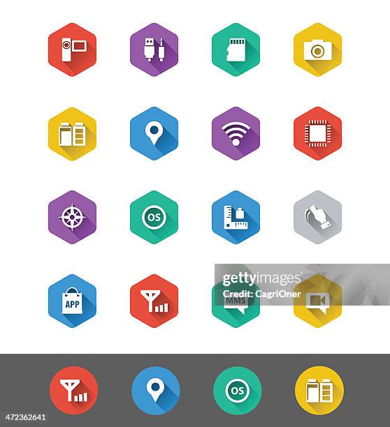 flat icon series: smart phone specs icons - polygonal meeting stock illustrations