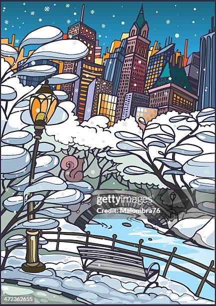 central park in winter - central park new york stock illustrations