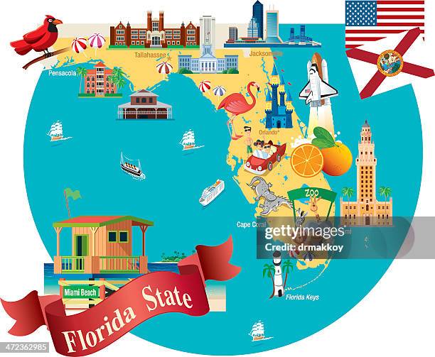 cartoon map of florida - florida state v florida stock illustrations