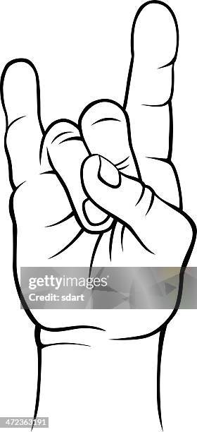 rock on line art - horn sign stock illustrations
