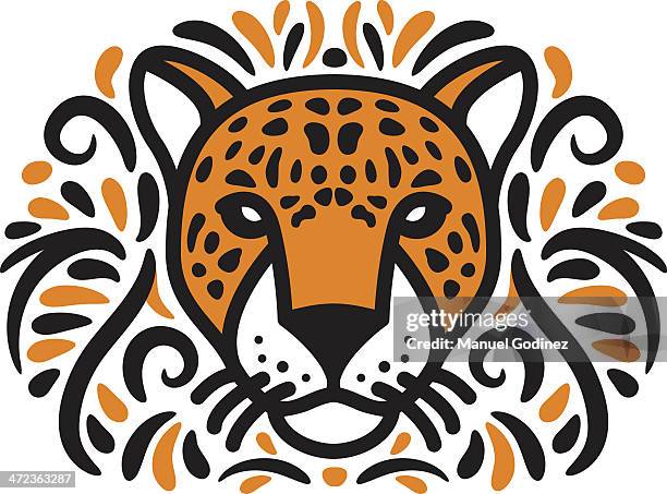 stockillustraties, clipart, cartoons en iconen met jungle jaguar - leopard face