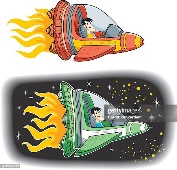two kind spaceship vector with pilot or less... - meteorite stock illustrations