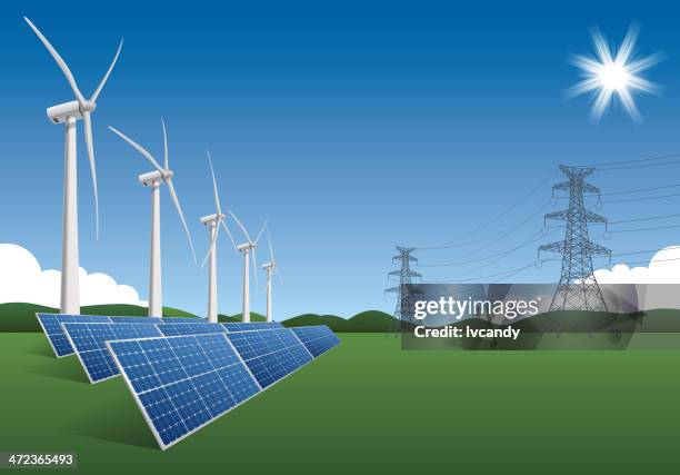 illustrazioni stock, clip art, cartoni animati e icone di tendenza di energia verde - turbina a vento