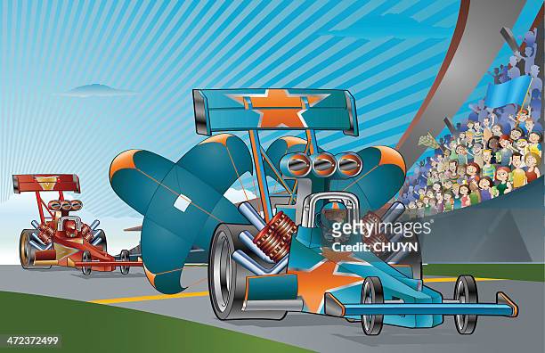 illustrazioni stock, clip art, cartoni animati e icone di tendenza di gara di dragster - drag car