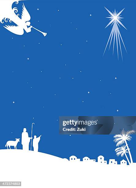 vector image of the catholic nativity in blue - bethlehem stock illustrations