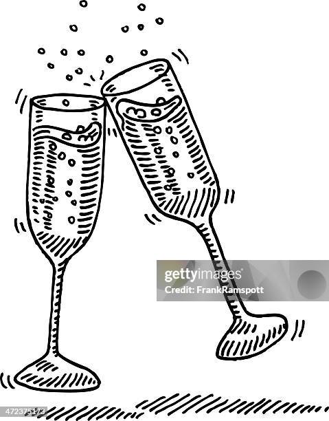 champagnergläser cheers zeichnung - schaumwein stock-grafiken, -clipart, -cartoons und -symbole