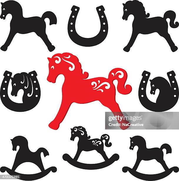 horses silhouettes vector - rocking horse stock illustrations