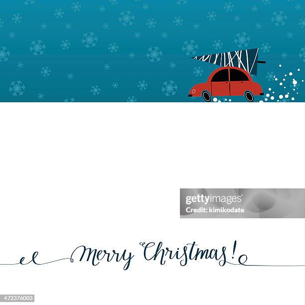 weihnachtskarte mit dem auto - man made age stock-grafiken, -clipart, -cartoons und -symbole