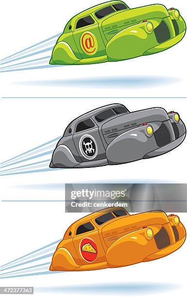 flying car set - car engine white background stock illustrations