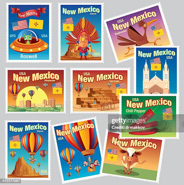 new mexico stamps - carlsbad caverns stock illustrations
