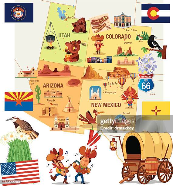 illustrazioni stock, clip art, cartoni animati e icone di tendenza di fumetto mappa di stati uniti d'america - utah