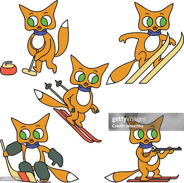 winter sports foxes - winter exercise icons stock illustrations