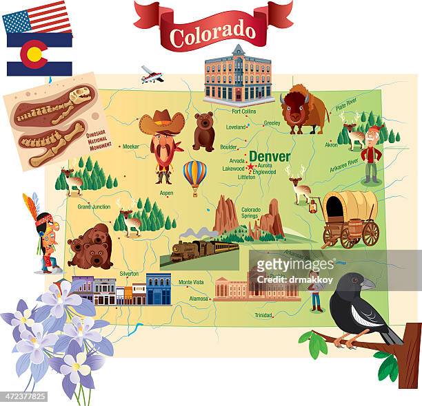 cartoon map of colorado - boulder colorado stock illustrations