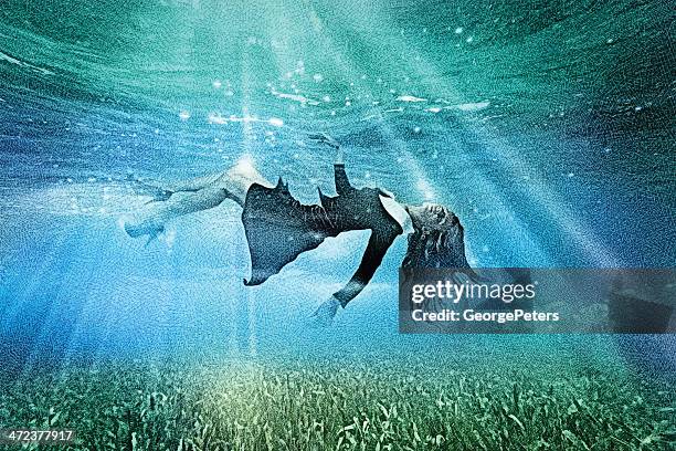 dream of transformation or passing to the afterlife - woman underwater stock illustrations