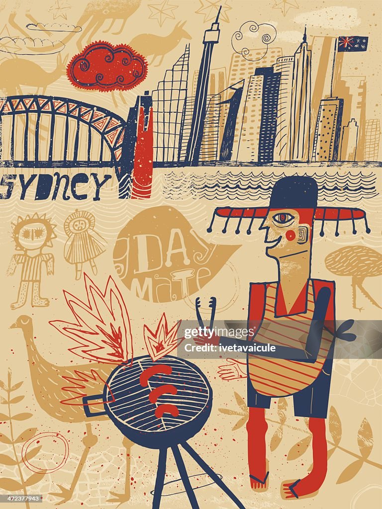 Abstract art of man barbecuing in Sydney, Australia