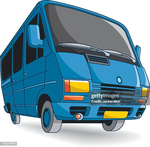 blue cartoon minibus - surveillance van stock illustrations