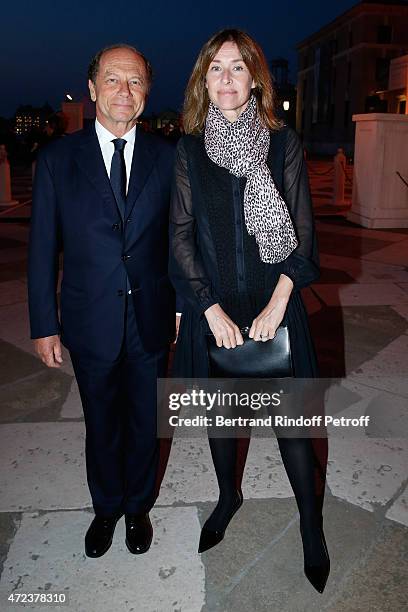Jean-Claude Meyer and Nathalie Bloch-Laine attend the Dinner At 'Fondazione Cini, Isola Di San Giorgio', 2015 Venice Biennale on May 6, 2015 in...