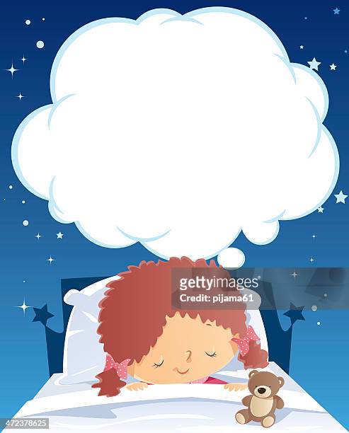 sleeping and dreaming - child asleep in bedroom at night stock illustrations