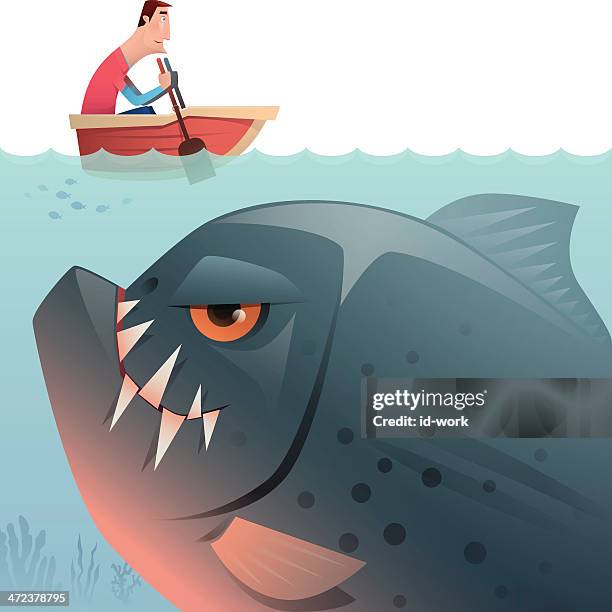man rowing with big fish - competitive rowing stock illustrations