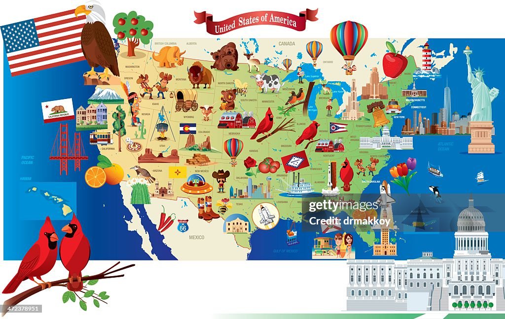 Cartoon map of USA