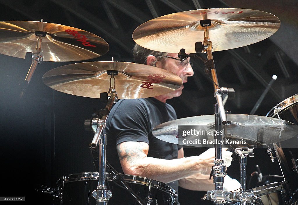 Drummer Phil Rudd of AC/DC performs live for fans at Queensland Sport ...