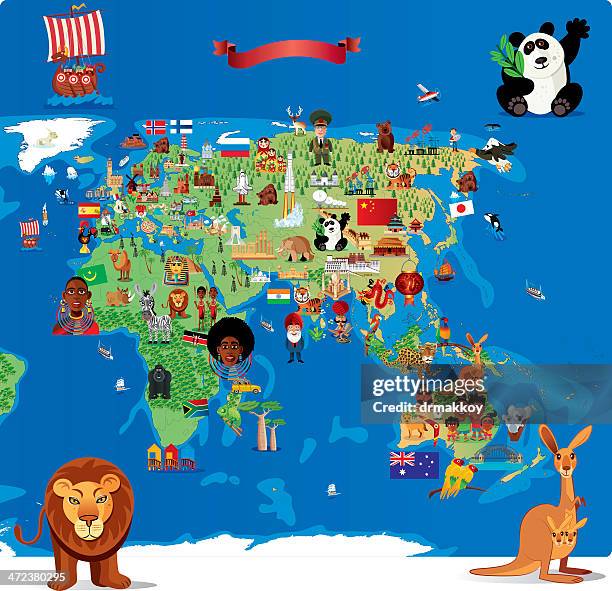 cartoon map of asia - ksa people stock illustrations