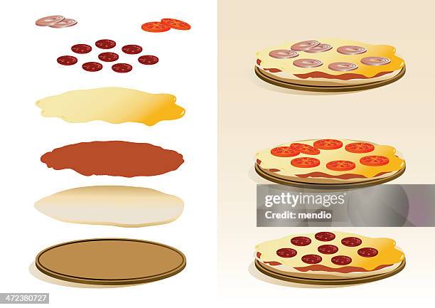 pizza deconstruction - vegetarian pizza stock illustrations