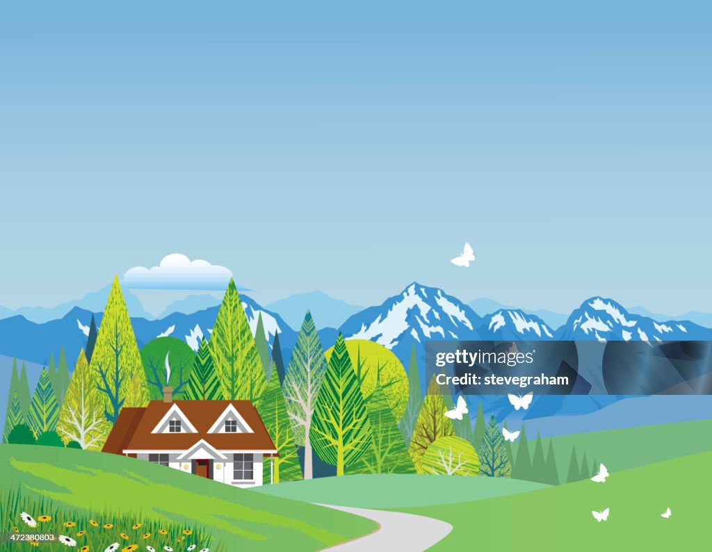 Vector Spring Mountains Spring Mountain Landscape High-Res Vector Graphic - Getty Images