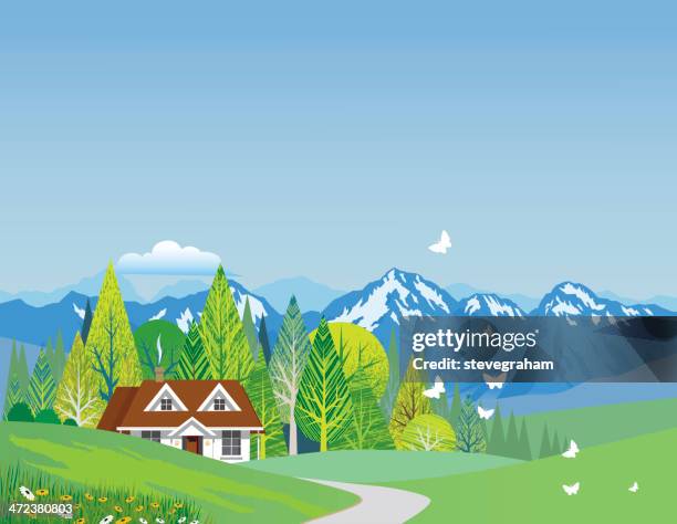Spring Mountain Vector Spring Mountain Landscape High-Res Vector Graphic - Getty Images
