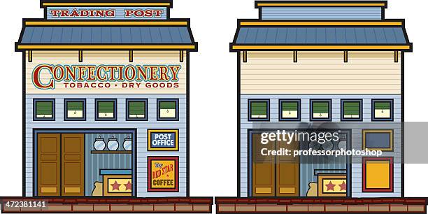 wild west trading post and general store - trading post stock illustrations