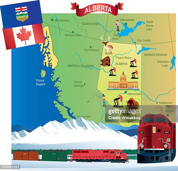 cartoon map of alberta - powerful engine stock illustrations