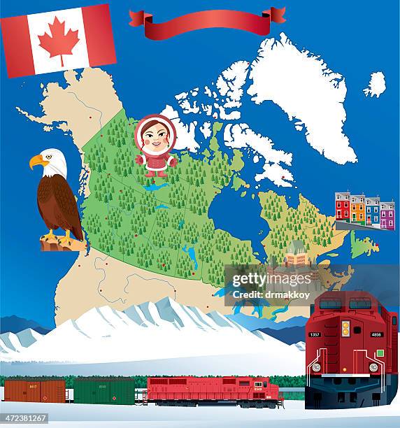 cartoon map of canada - algonquin provincial park stock illustrations