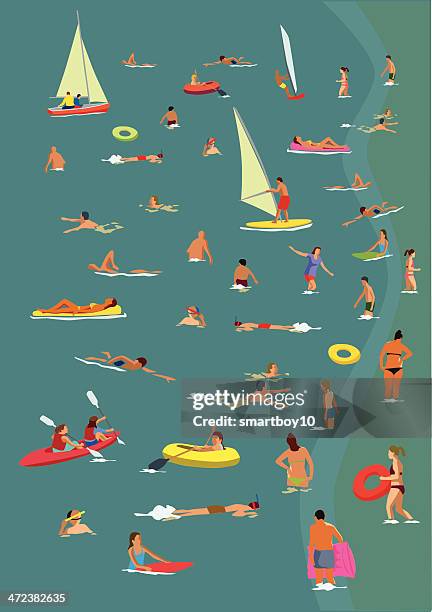 in the sea - watersports equipment stock illustrations