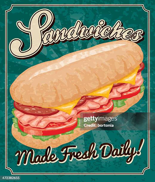 illustrations, cliparts, dessins animés et icônes de sandwich vintage poster - tomate ancienne