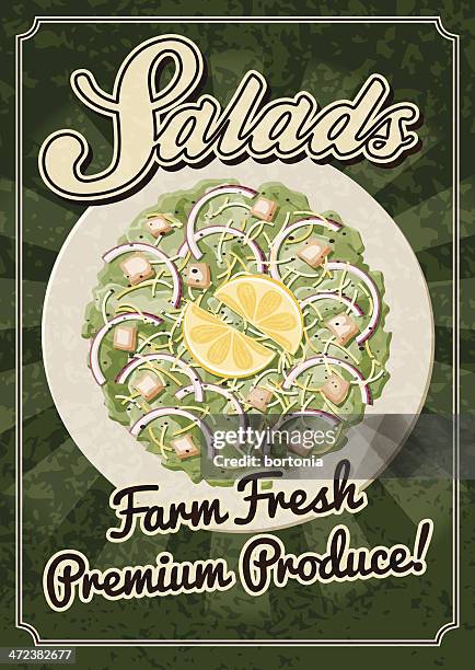 vintage salad poster - caesar salad stock illustrations