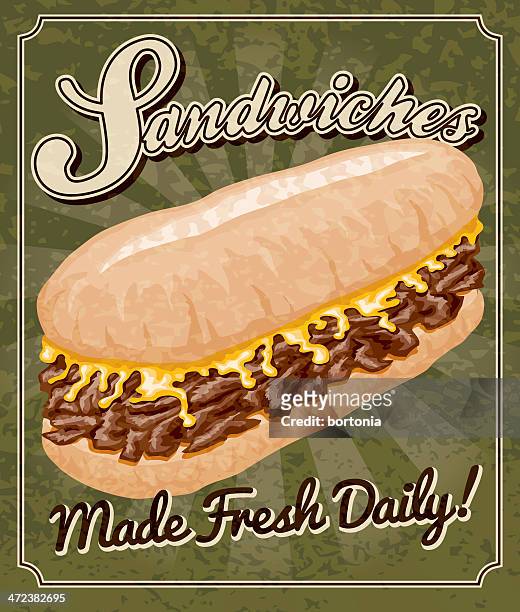 stockillustraties, clipart, cartoons en iconen met vintage sandwich poster - cheddar cheese