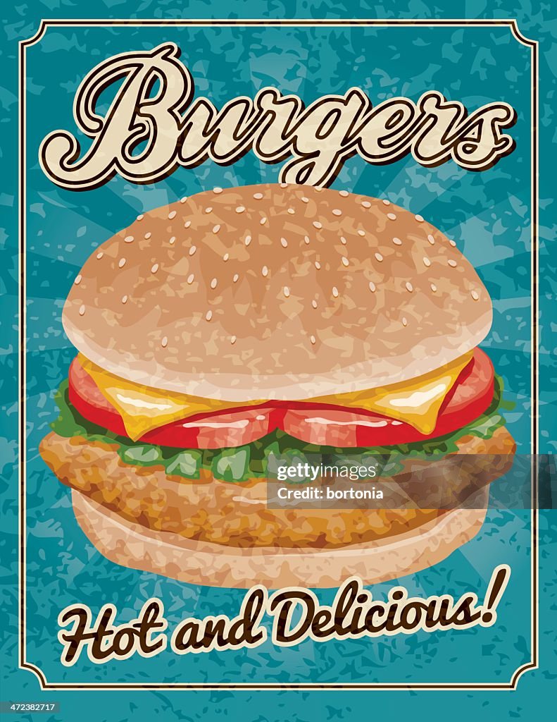 Hamburgers affiche Vintage