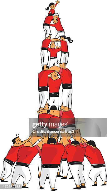 castellers, human pyramid, teamwork - human pyramid stock illustrations